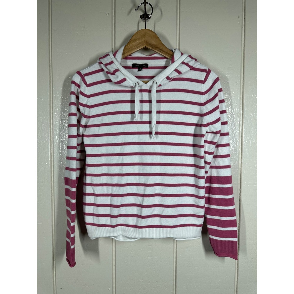 Lety & Me Hoodie Women S Pink White Striped Knit Long Sleeve Pullover Sweater